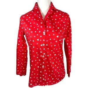 🌸Old Navy- Red Heart Print Button Down Long Sleeve Shirt- Size XS